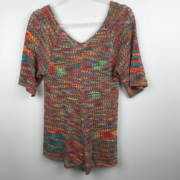 Crocheted colorful knit top Petite Medium - Picture 5 of 7